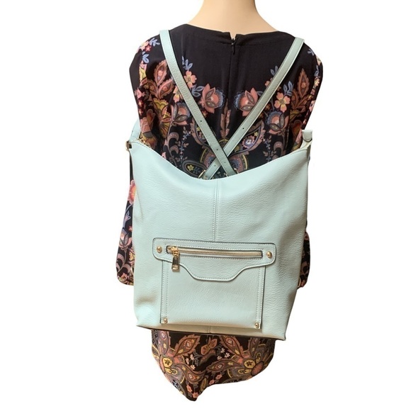 Convertible Oversized Vegan Leather Light Blue Hobo Bag - Picture 6 of 13